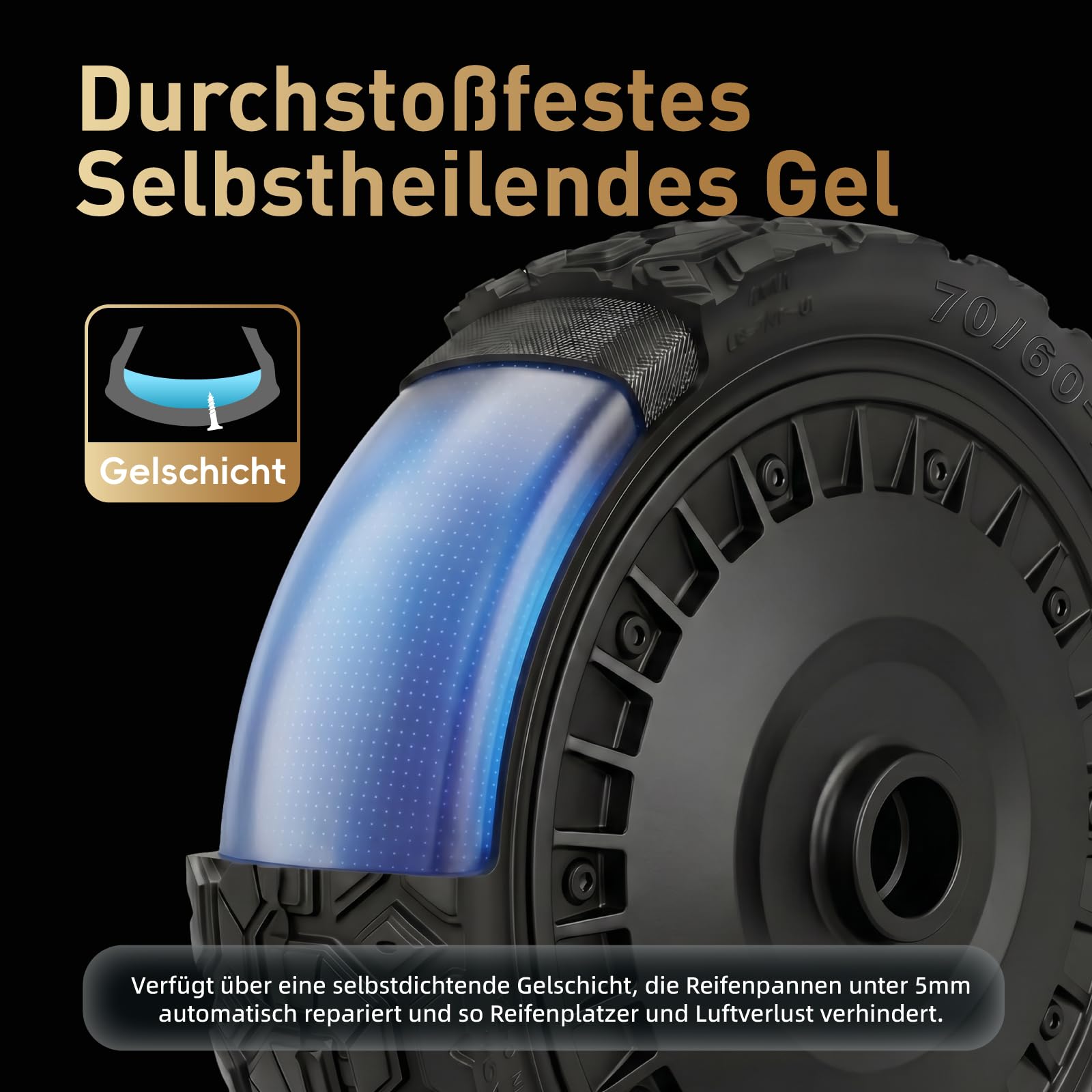 70/60-7,5 Selbstreparierender Schlauchlose Reifen für Ninebot ZT3 Pro / G3 Elektroroller Ersatzreifen 11 Zoll Cross Season Tire mit Kleber, mit Ventil (Selbstreparierend mit Ventil * 2)
