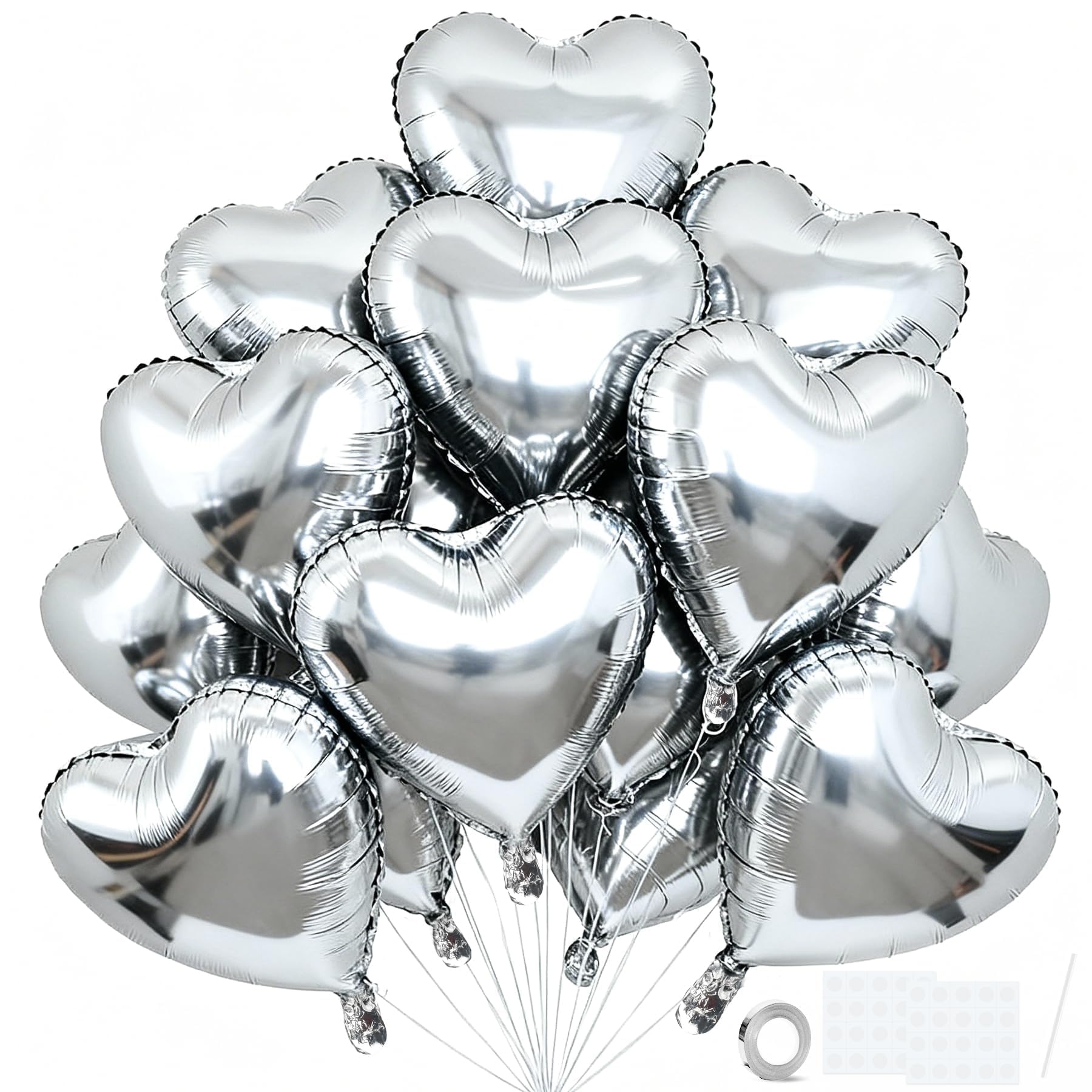 24Pcs Silver Heart Balloons, 18 Inch Silver Heart Shaped Foil Balloons, Helium Balloon Decorations Kit for Valentines Wedding Engagement Birthday Anniversary Baby Shower Bridal Party — image 1