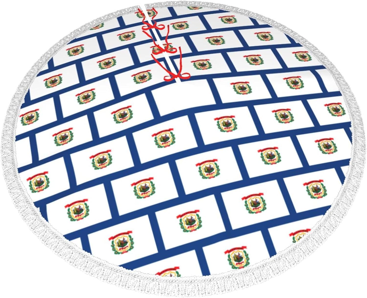 West Virginia State Flag Fringe Lace Christmas Tree Skirt 36 Inch, Xmas Tree Skirts for Christmas Tree Mat Decorations