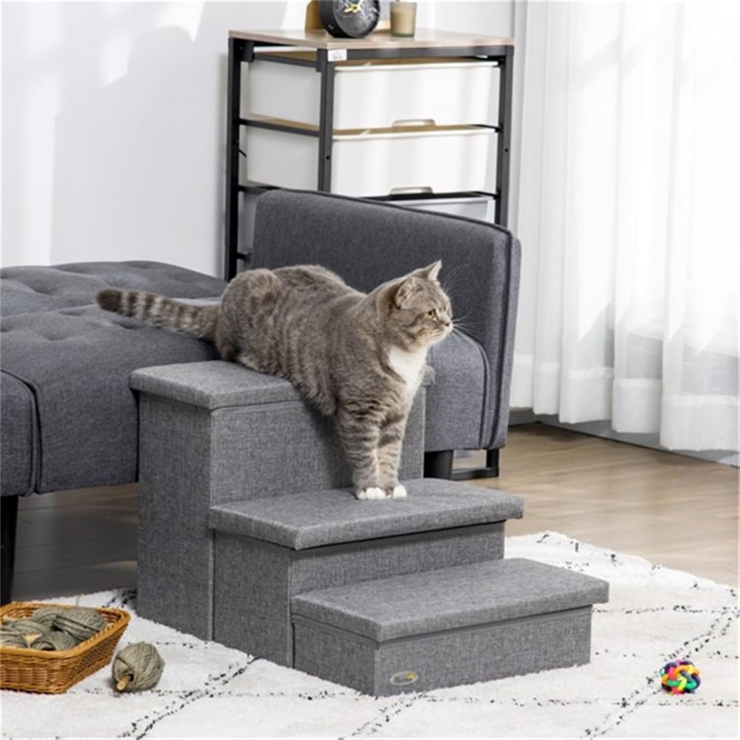 Cat Stairs, cat Climbing Tower, Dog Stairs, pet Stairs, Open top for Storage, Suitable for Older or Mobility-impaired Pets, Light Gray