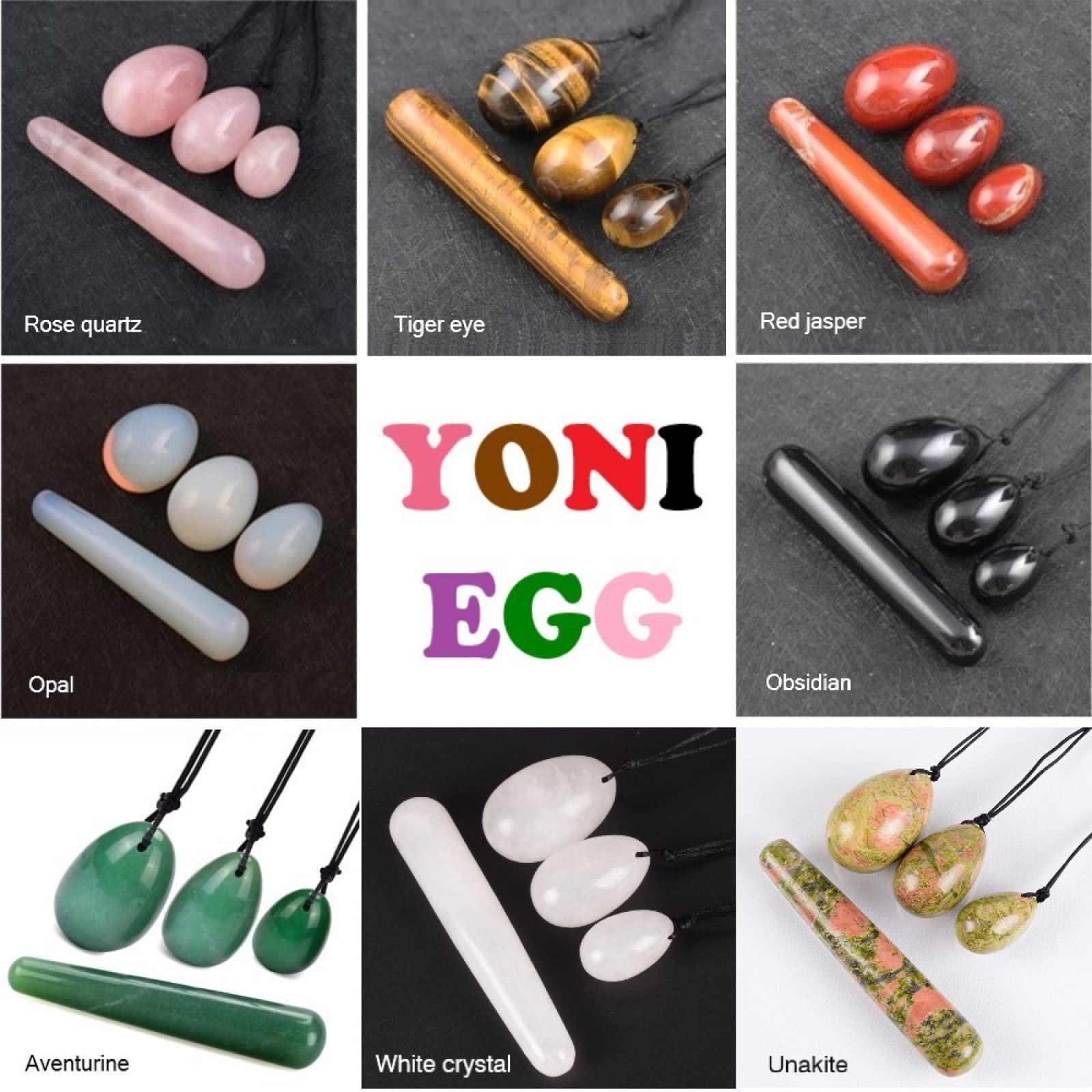 Oeuf de Yoni de Quartz Rose Oeufs de Jade Femmes Kegel Exerciseur Jade Crystal Kegel Oeufs, Unakite Egg Set