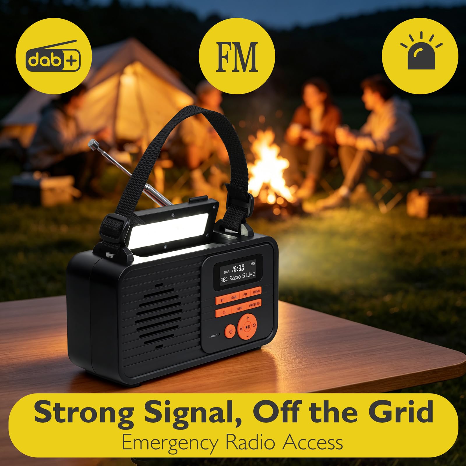 ER-Pro - Radio a manovella solare, radio DAB/FM/Bluetooth (nero)