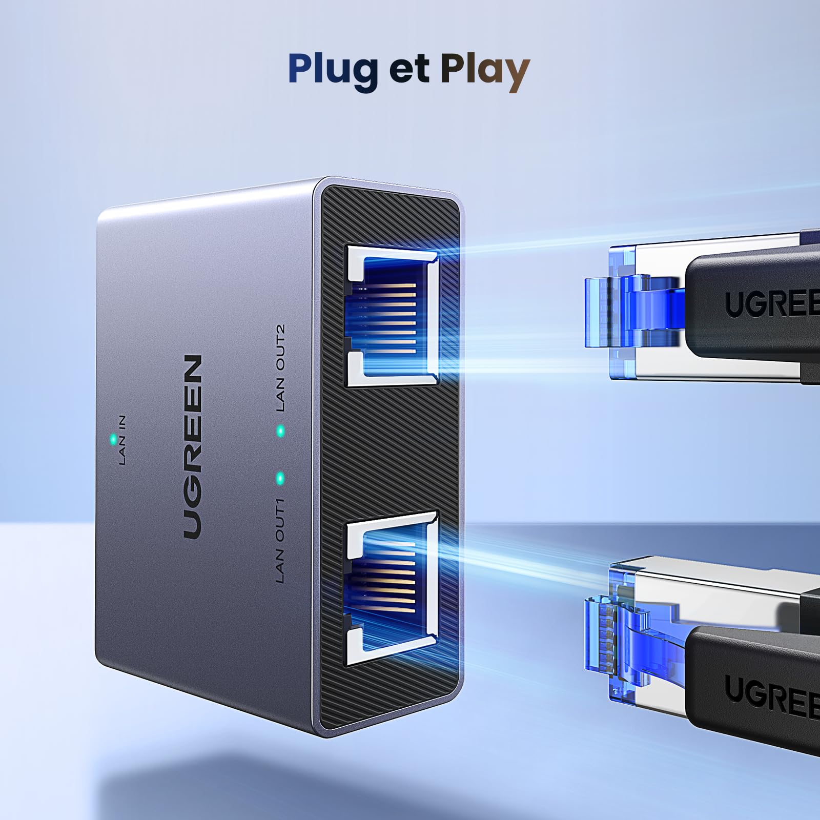 UGREEN Switch Ethernet 2 Port 1000 Mbps RJ45 Splitter Network Doubleur RJ45 Compatible avec Ordinateur Routeur Décodeur Téléviseur Console de Jeux