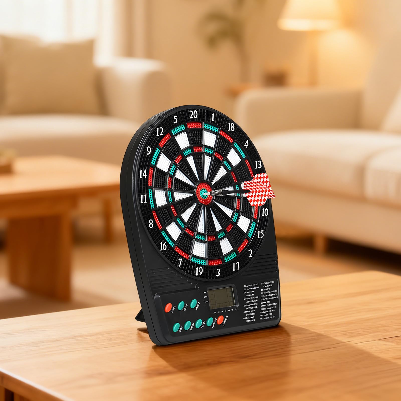 Juego de diana electrónica con 3 dardos, pantalla LCD para puntuación automática, diana de punta suave, portátil con soporte, múltiples juegos para sala de juegos familiar, 26 x 20 cm