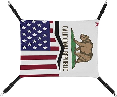 United States and California State Flag Cat Hammock- Comfort & Style Soft Pet Bed for Cat Puppy Or Small Pet