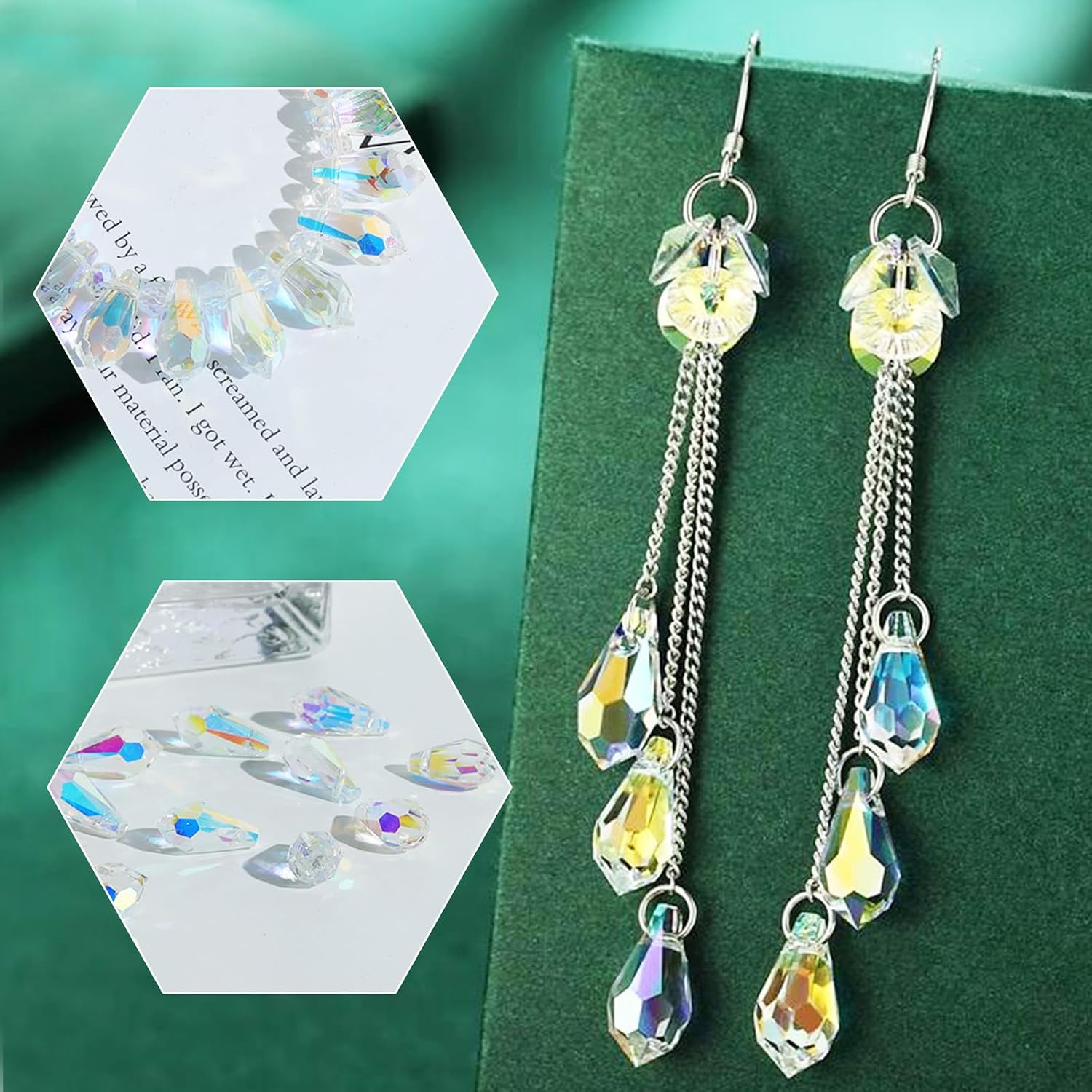 LONGWIN 72pcs AB Teardrop Crystal Beads 7x14mm Waterdrop Glass Beads for Jewelry Making, Earrings, Necklaces, Bracelets