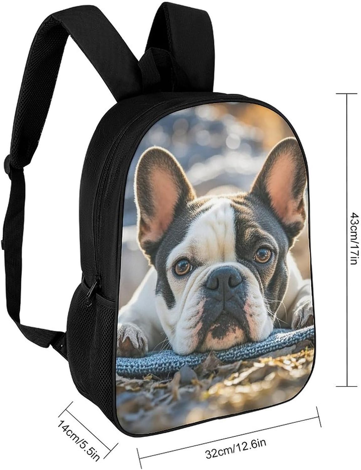 French Bulldog Dog Cute 17 Inch Laptop Backpack, College Bookbag image 2