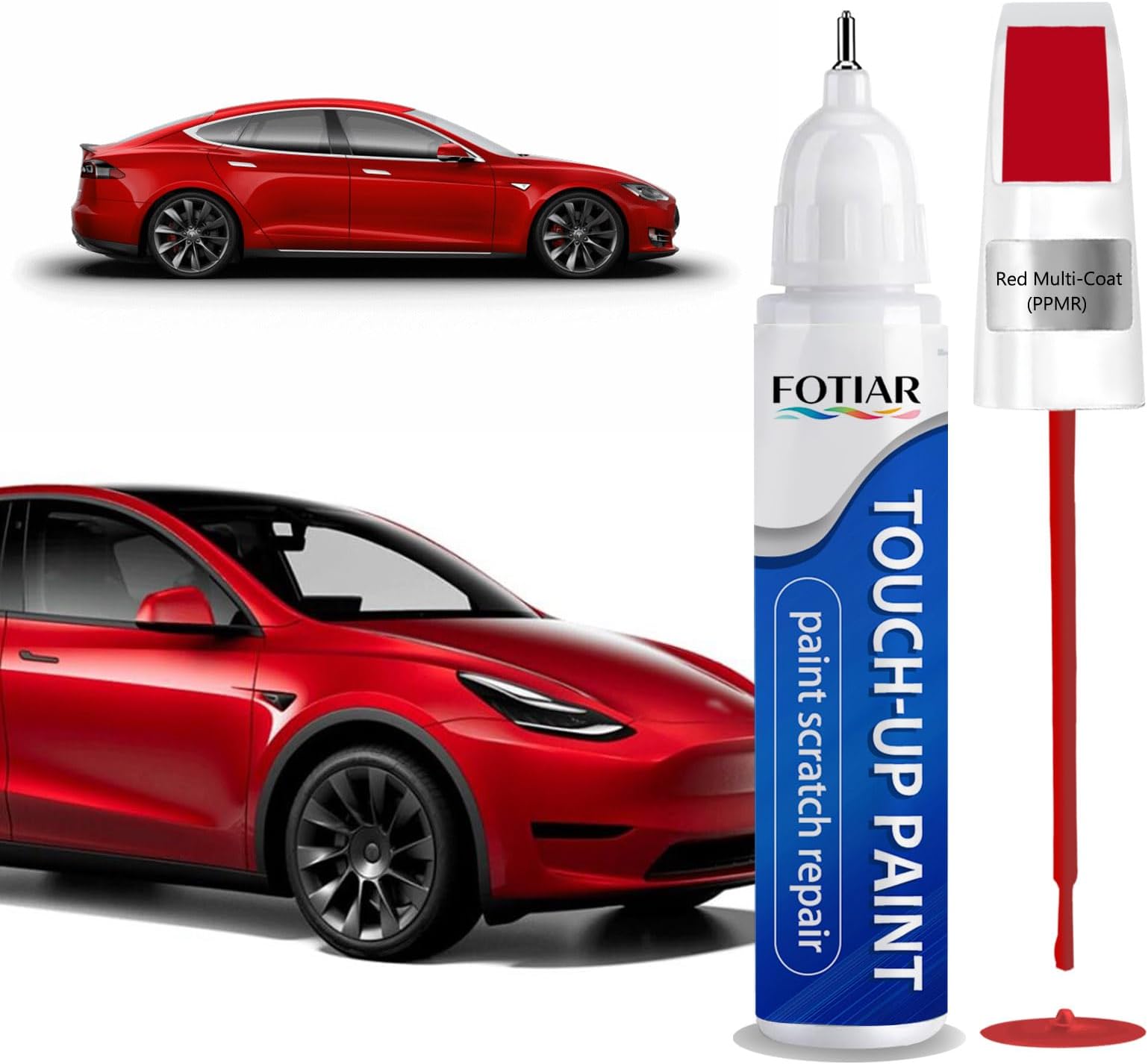 Red Multi-Coat PPMR Touch up Paint for Tesla-Exact Match Scratch Repair Kit 2-In-1 Premium Car Paint Pen for Chips & Nicks
