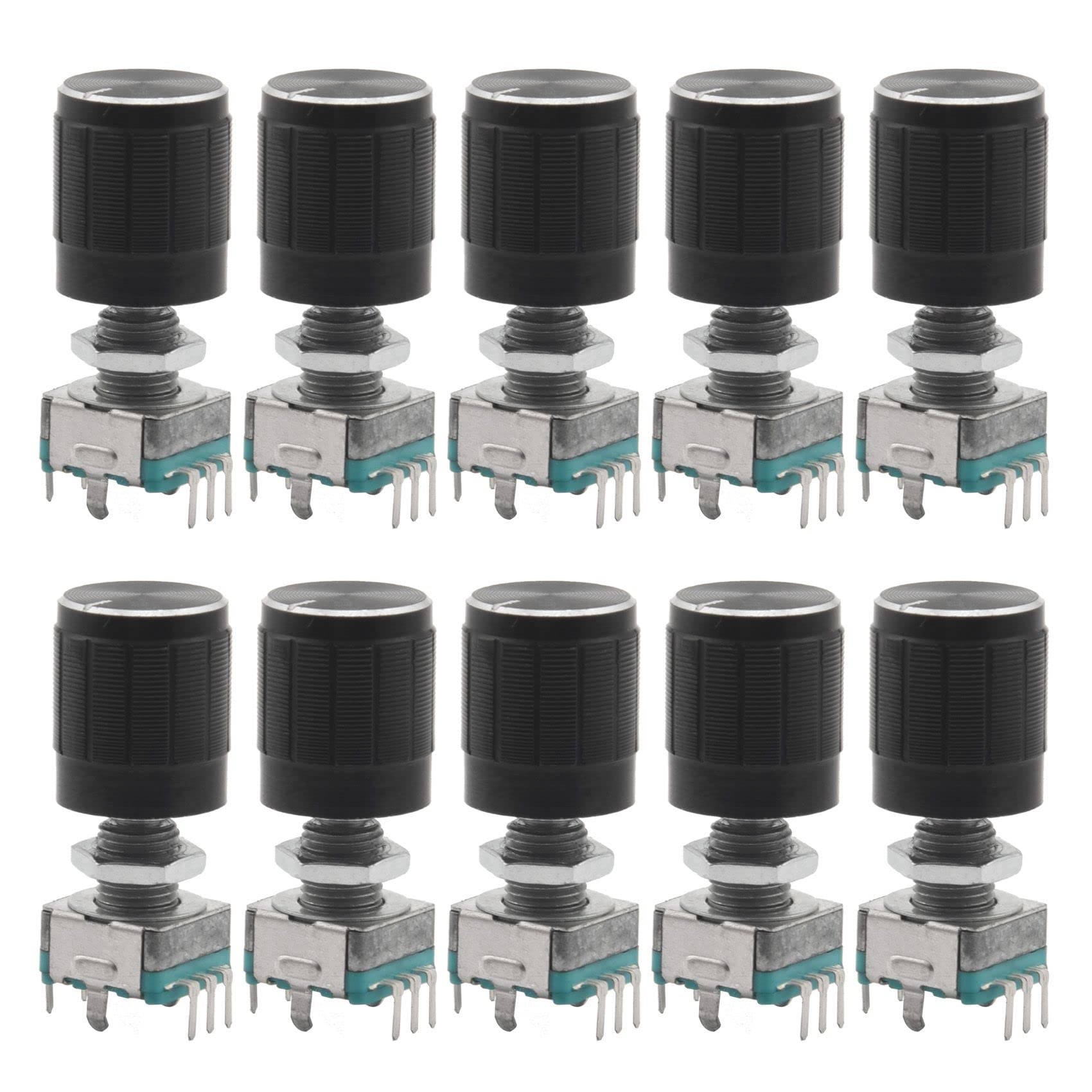 7 Pezzi Interruttori Encoder Rotativi Uxcell, 7 Pin, Albero 6mm, 20 Punti, 360°, Blu/Argento - Foto 4