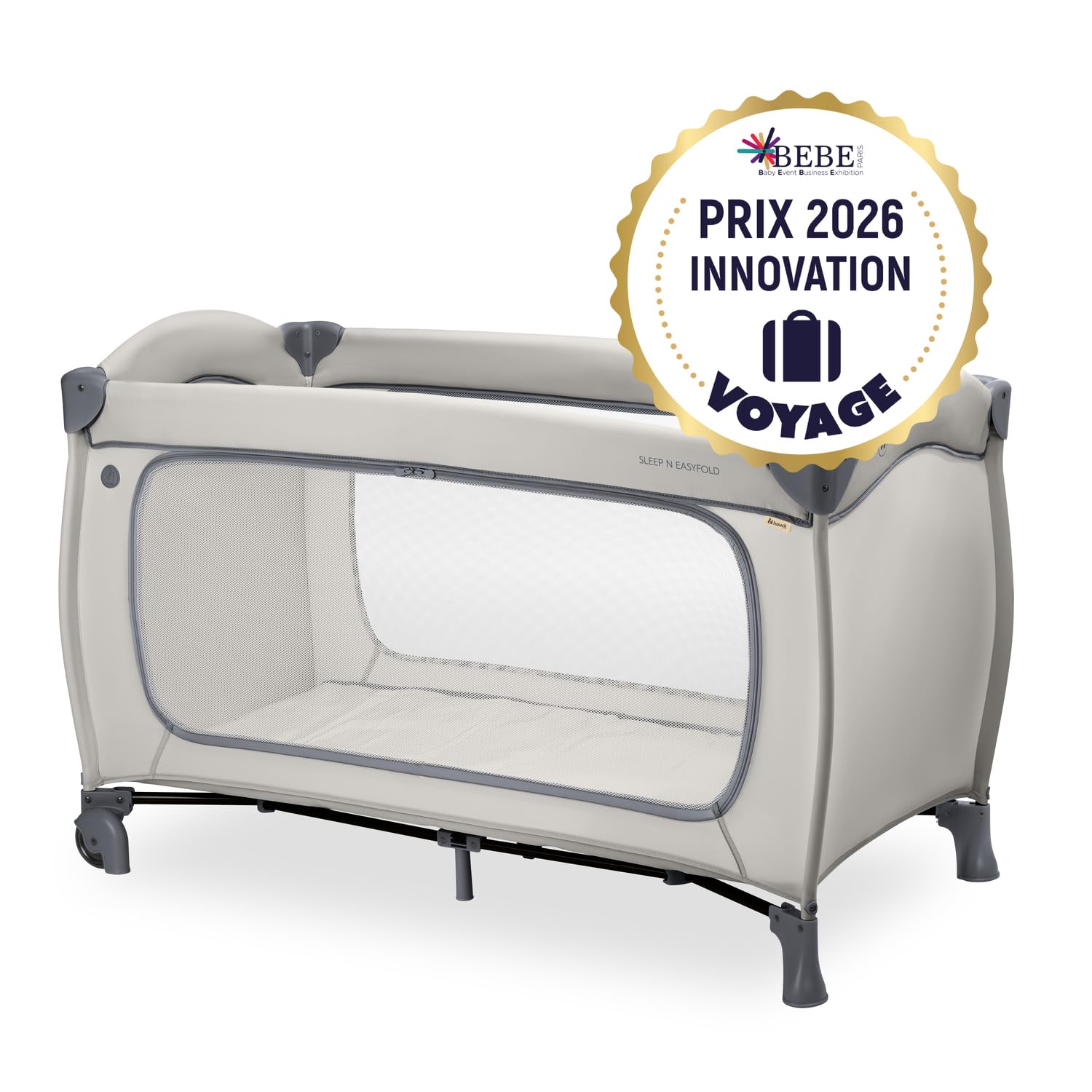 hauck Sleep N Easyfold, Dark Grey - Lettino da Viaggio Facilissimo da Richiudere dalla Nascita fino a 15 kg con Ruote, Borsa di Trasport e Grande Ingresso Zip per Giocare, 125 x 69 x 82 cm, 7,6 kg