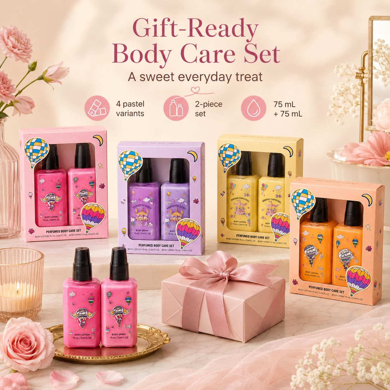 Fine Fragrance Mist and Body Lotion Gift Set, Scented Body Care Set for Women (Lavender Bloom)