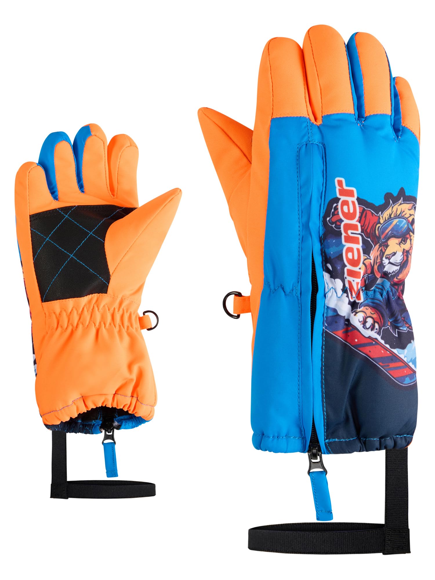 Ziener Leo-Z Gants de Ski/Sports d'hiver pour Enfant - Coupe-Vent - Imperméables - Longue Fermeture éclair - Orange - Taille 3