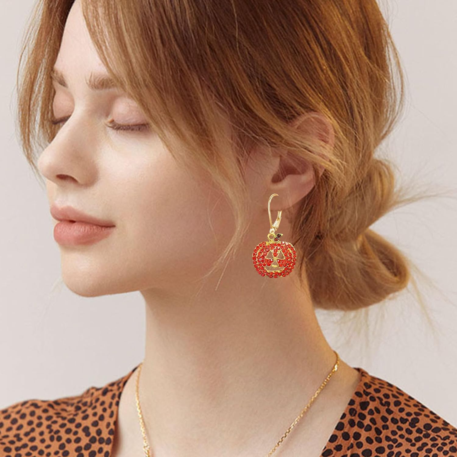 Anmpab Crystal Pumpkin Dangle Drop Earrings for Women Halloween Gold Hoop Earrings with Sparkling Fall Party Jewelry - Image 2