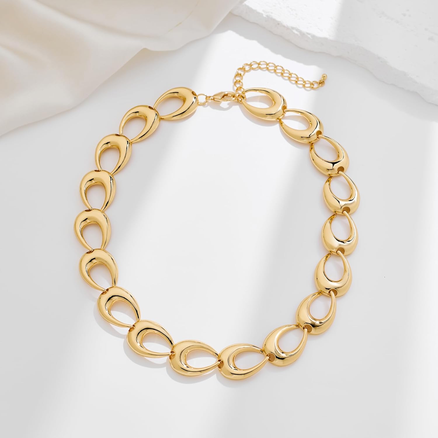 Chunky Necklace for Women 18K Gold Plated Statement Adjustable Thick Link Chains Paperclip Chain Choker Trendy Fashion Jewelry Gifts - Image 6