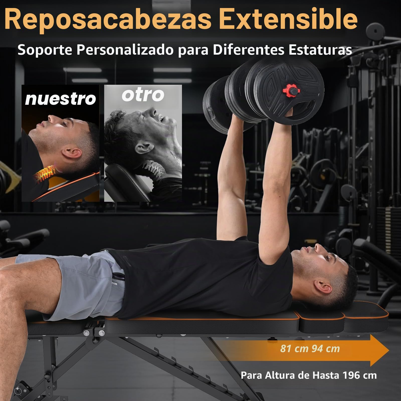 Dskeuzeew Banco de musculación plegable Banco de Pesas Plegable con 8 Posiciones Ajustables 400 KG Banco de declive Inclinado Prensa para casa