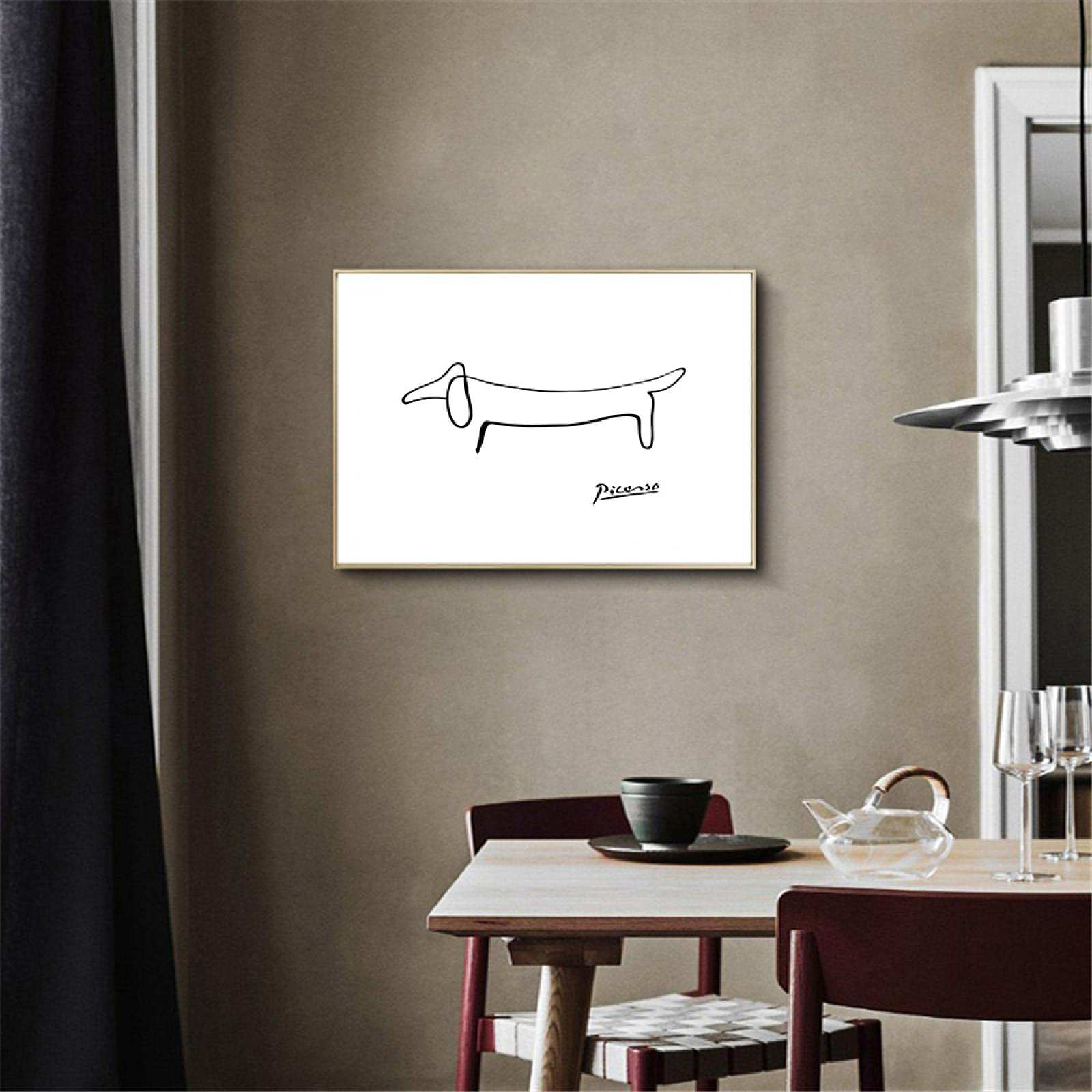 Picasso Creatieve abstracte lijnprint teckel hond canvas poster minimalistisch canvas kunst schilderij Scandinavische foto's muurkunst voor woonkamer decor frameloos 30×40cm