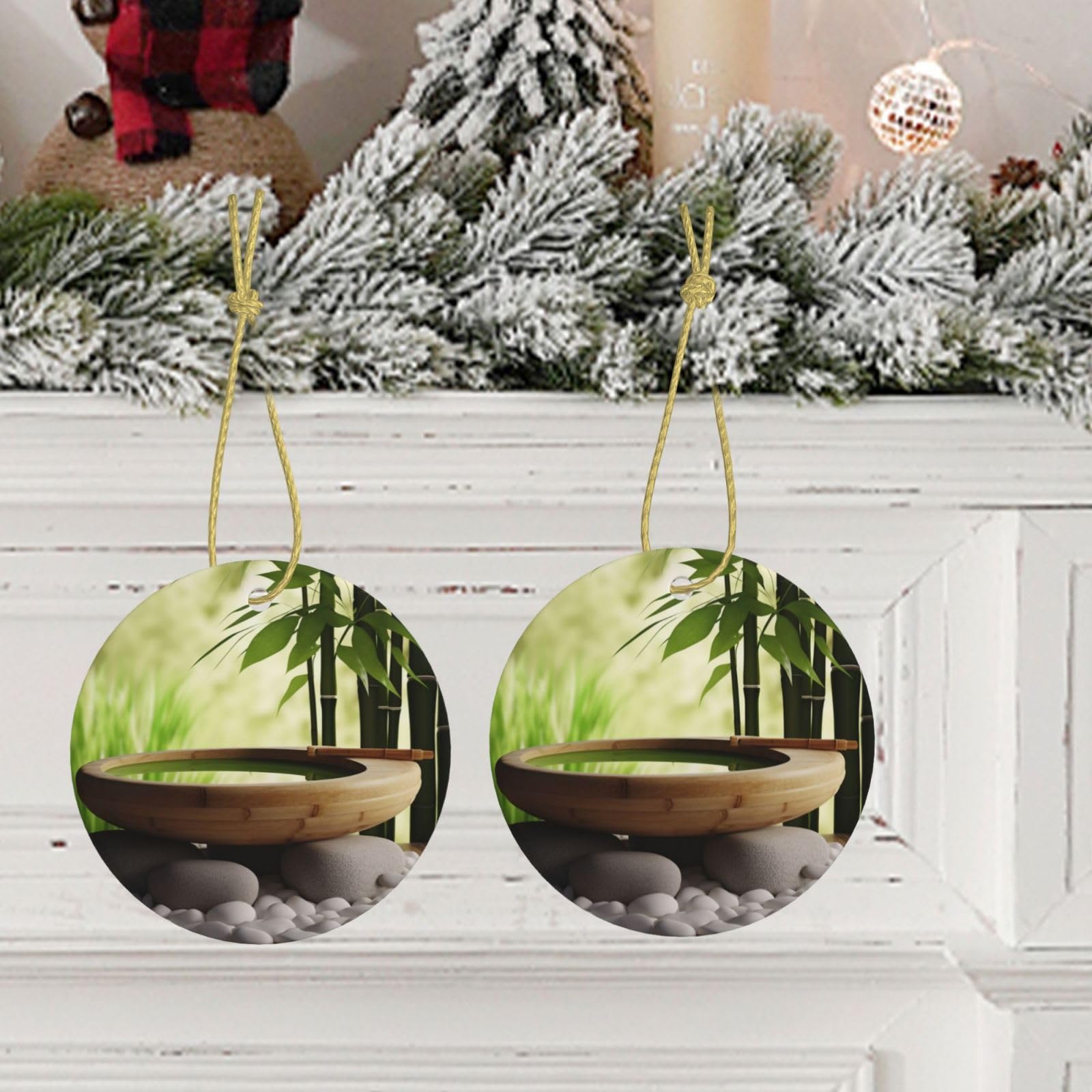 Amazon.de: Stein Spa Bambus Druck Weihnachten Ornament Runde Form  Weihnachtsbaum Keramik Hngende Ornament Mit Gold Seil Weihnachten Anhnger  Fr Weihnachtsbaum Kamin Hochzeit Urlaub Party Dekoration