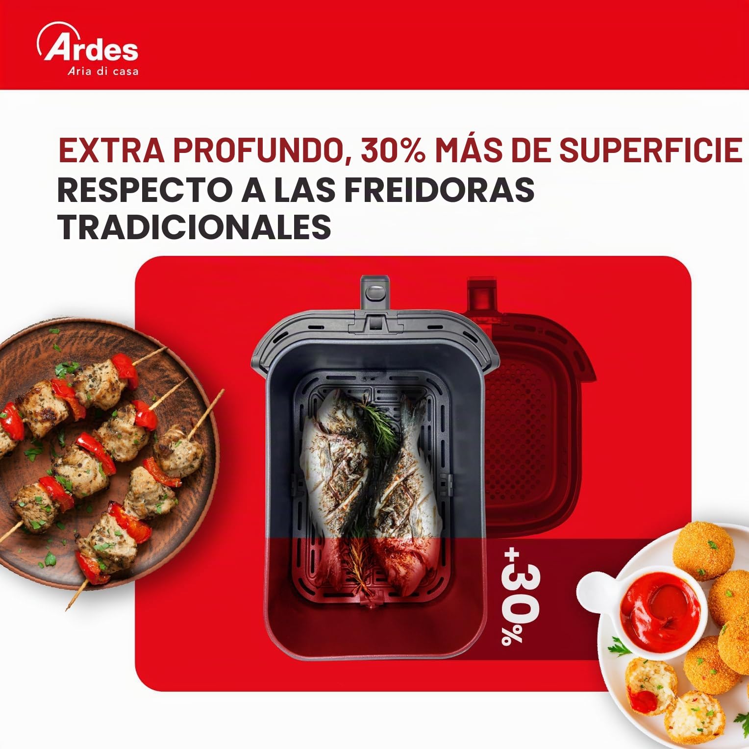 Ardes FRIGGISANA INFINITY 5L Freidora de Aire Slim XL 5L con Pantalla Digital Táctil, Temporizador 60’, 5 Programas y Cavidad Súper Profunda Antiadherente
