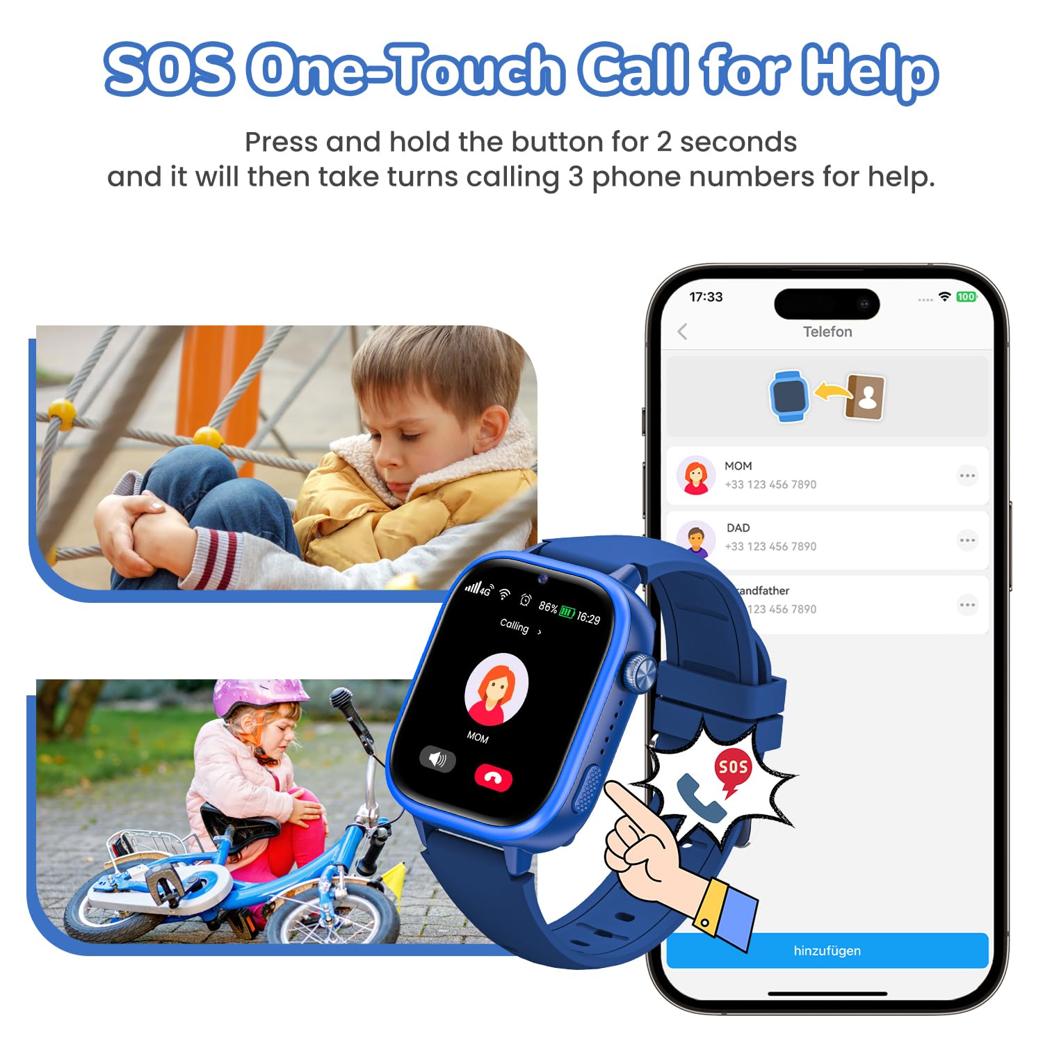 Minilandia 4G Smartwatch Bambini, Orologio Telefono Bambini con Videochiamate/GPS/SOS/Chat Vocale, Modalità Scuola, Sveglia, Contapassi, IP68 Impermeabile Smart Watch per Ragazzi Ragazze, Regalo Blu