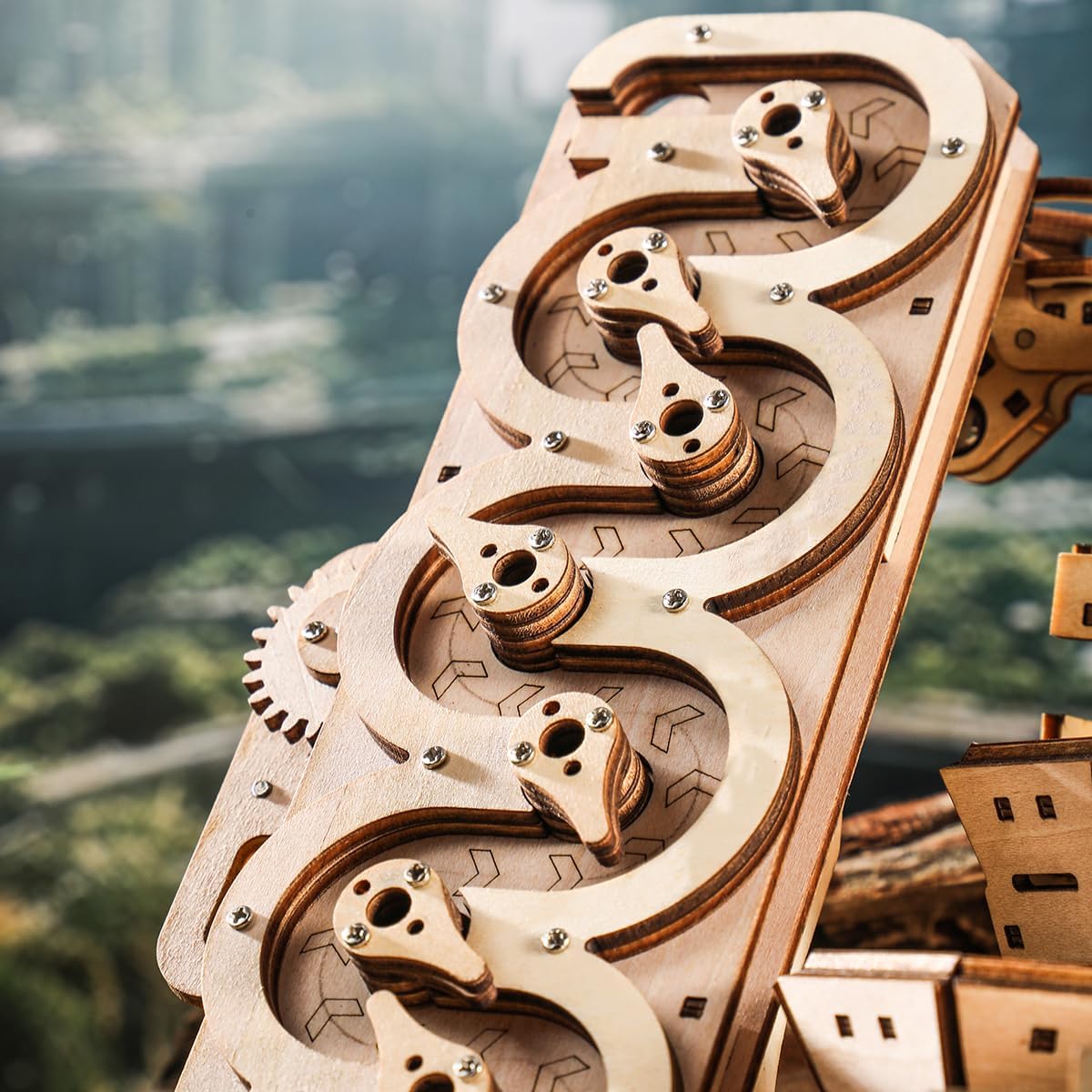 Adult 3D Wooden Marble Run Puzzle Kit, DIY Mechanical Model Construction Set, Educational STEM Puzzle Desktop Toy or Decorative Item for Teens Aged 14 and Up