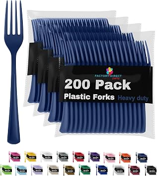 Party Solids Navy Plastic Forks 200 Pieces Navy Forks Disposable Utensils Heavy Duty Plastic Cutlery Set Disposable Cutlery Sets Flatware Sets Silverware Set Party Supplies & Party Tableware