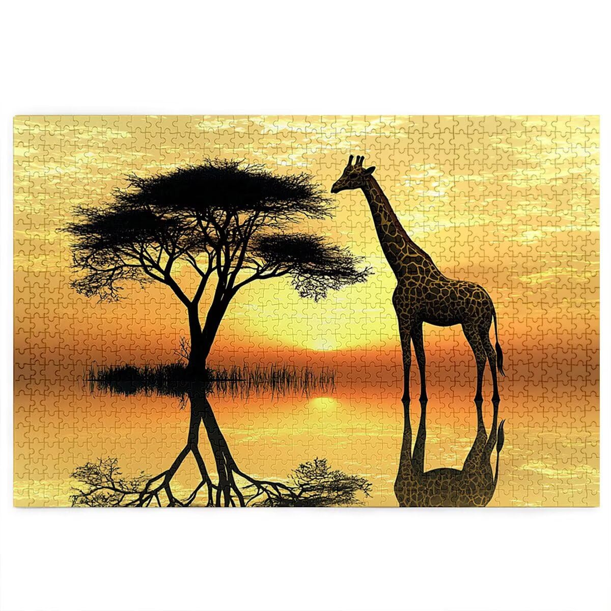 Puzzle 5000 elementów, żyrafa, zachód słońca, 5000 elementów, drewniane puzzle dla dorosłych, wymagająca łamigłówka, gra logiczna dla całej rodziny, drewniane puzzle, dekoracja salonu, prezenty, P-42