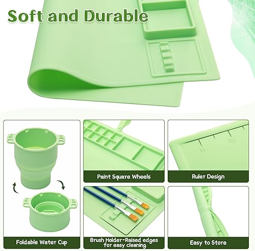 Miniatura 3 de Tapete de pintura de silicona, 20 x 16 pulgadas, tapete de arte para manualidades con taza y tapa, hoja de silicona antiadherente para resina,