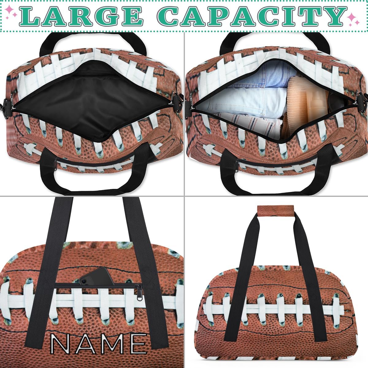 Personalized Kids Duffel Bag for Girls Boys Traveling American Football Laces Small Sport Gym Bag Custom Overnight Weekender Tote Bag Carry on Teen Dance Bag for Gymnastic Ballet - Image 5