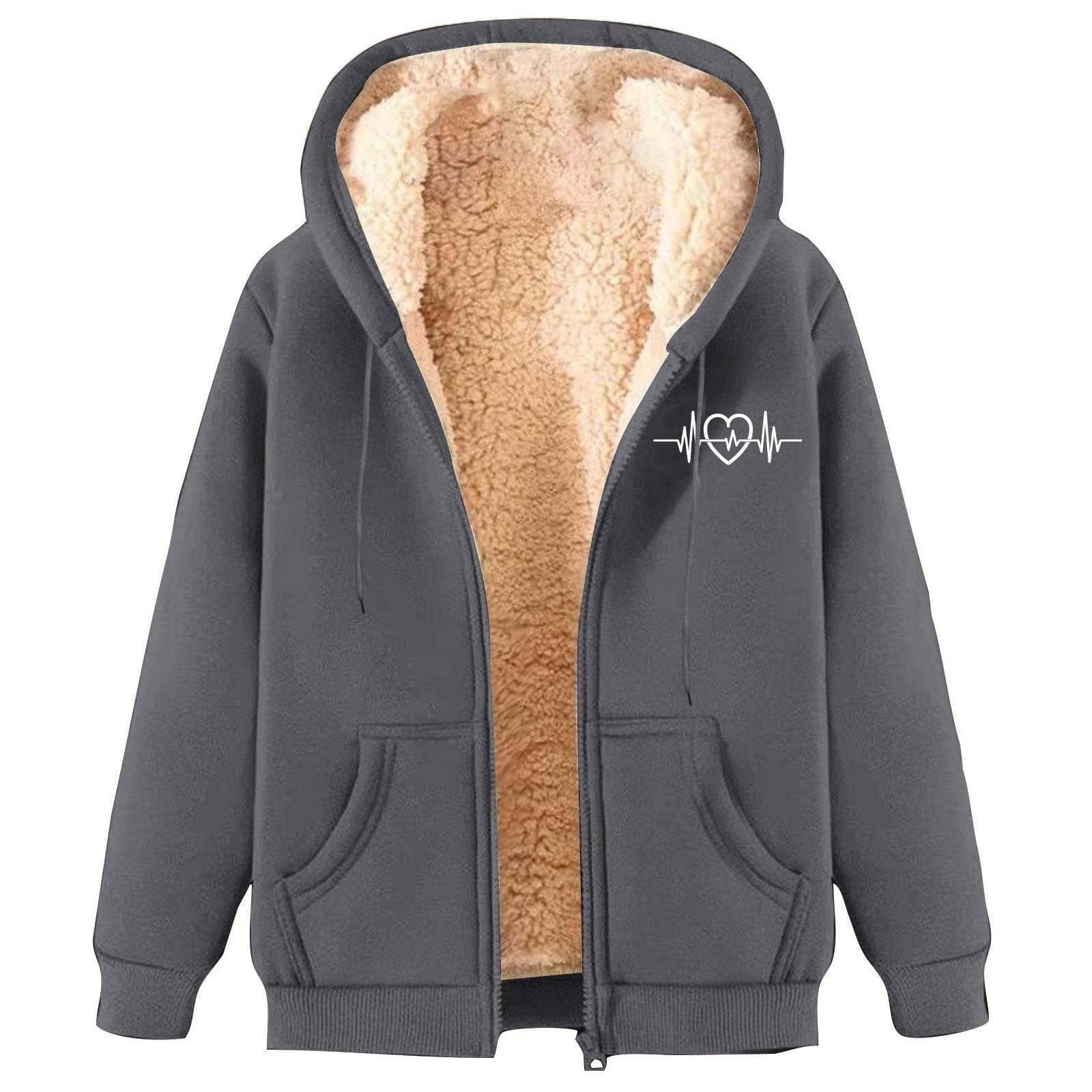 2026 Heavy Fleece Hooded Jacket for Winter, Warm Lined Coat with Open Front Pockets, Outdoor Coats for Cold Weather