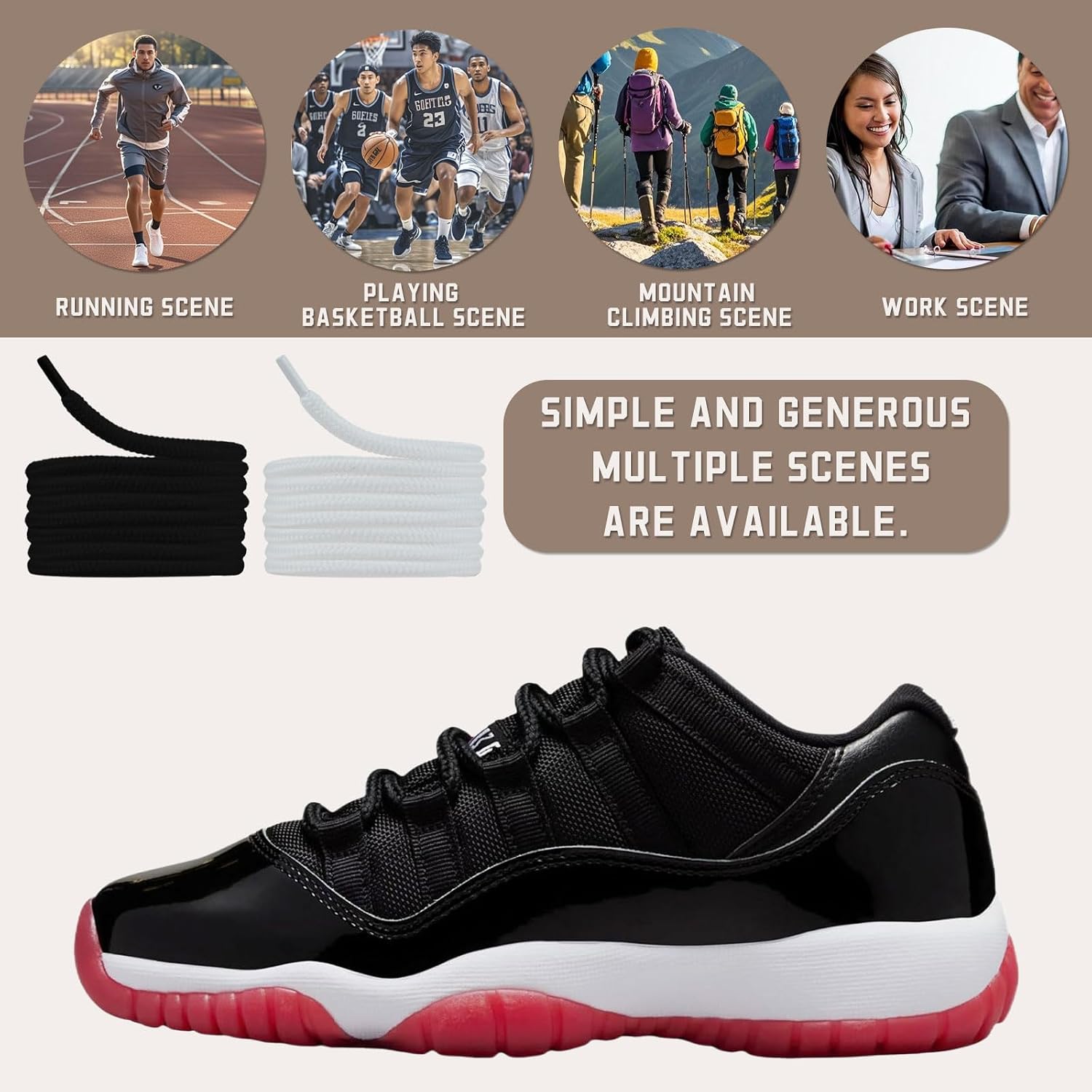 2 Pairs Shoelaces for Jordan 11 Basketball Shoes, Round Thick Athletic Replacement Shoe Strings for Sneaker