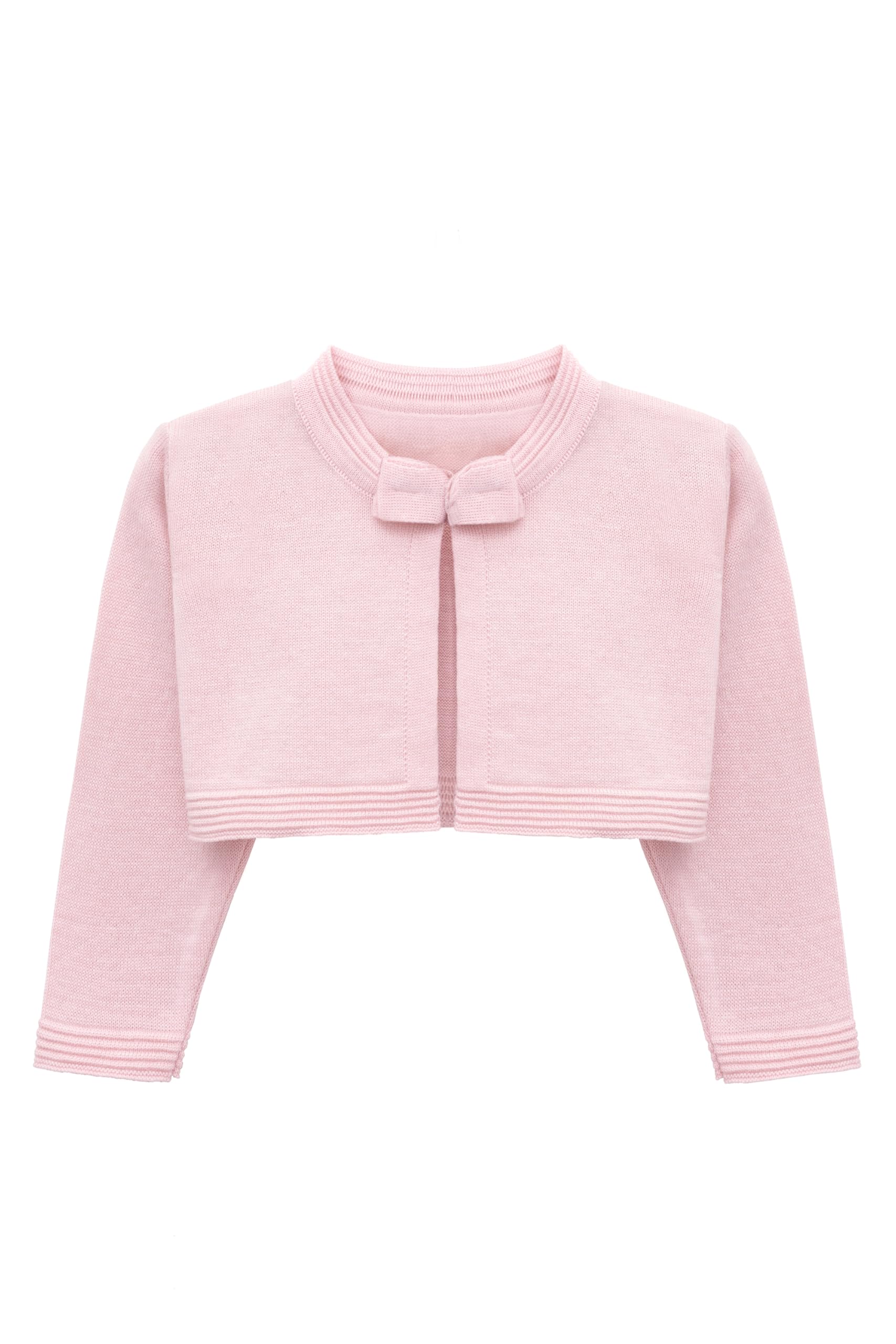 Lilax Baby Girls' Knit Long Sleeve Sweater, Bowknot Closure Bolero Cardigan (Pink, 6-9 Months)