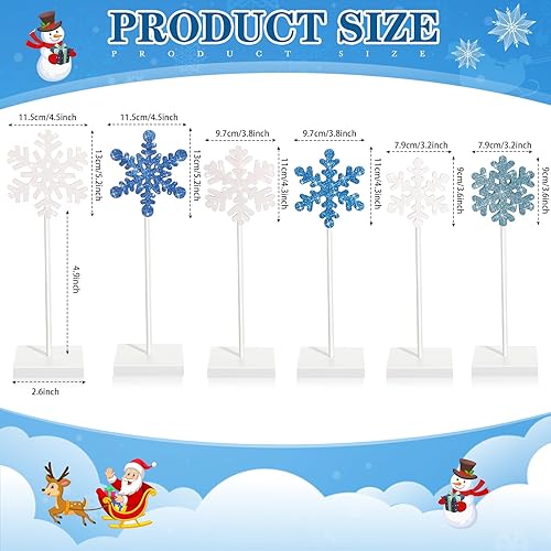 Miniatura 8 de 6 piezas de decoración de mesa de copo de nieve de madera de Navidad, centro de mesa de copo de nieve, tablero de copo de nieve, letrero alto de