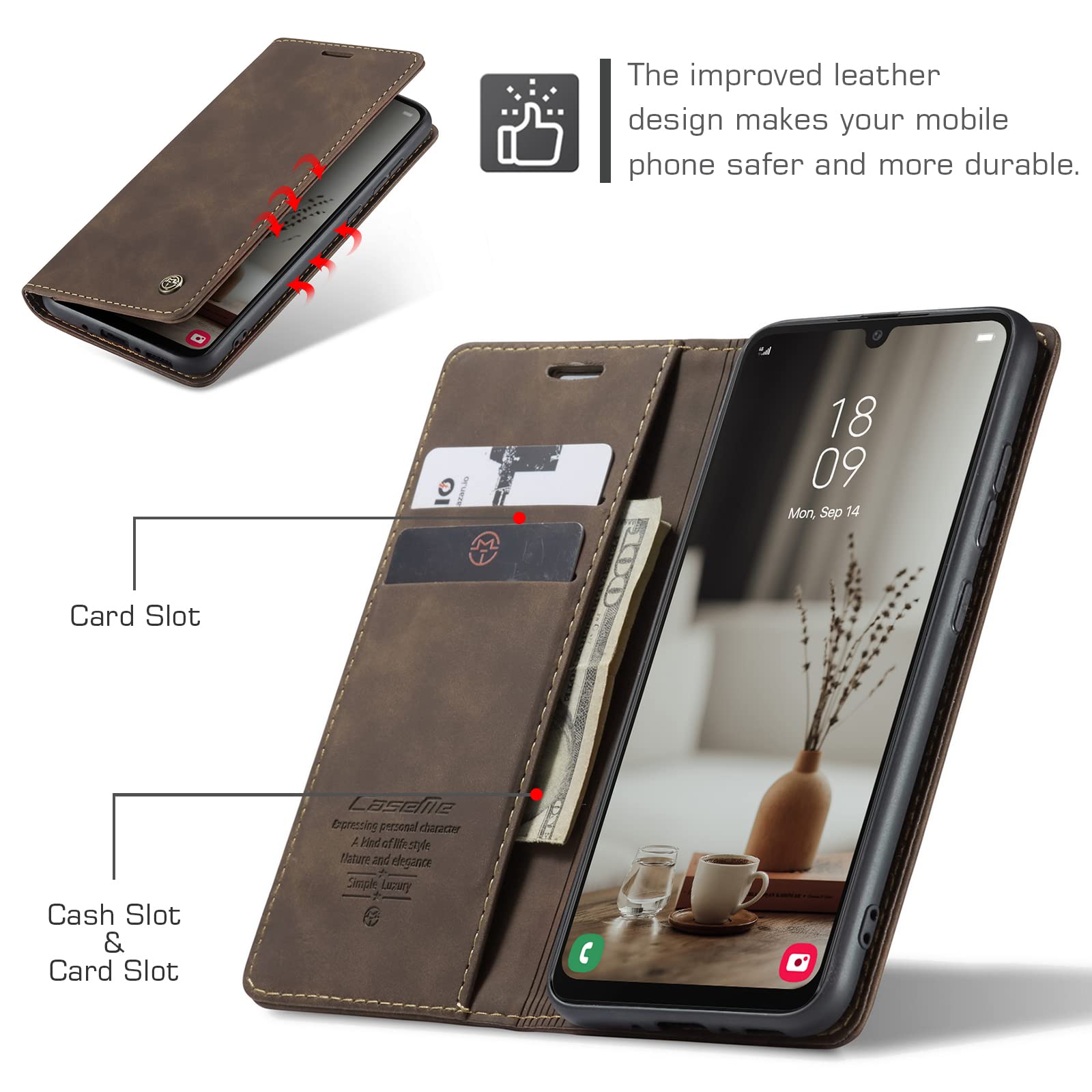 The Cracedily flip wallet case for the Samsung Galaxy A34 5G offers a practical blend of protection and card storage.