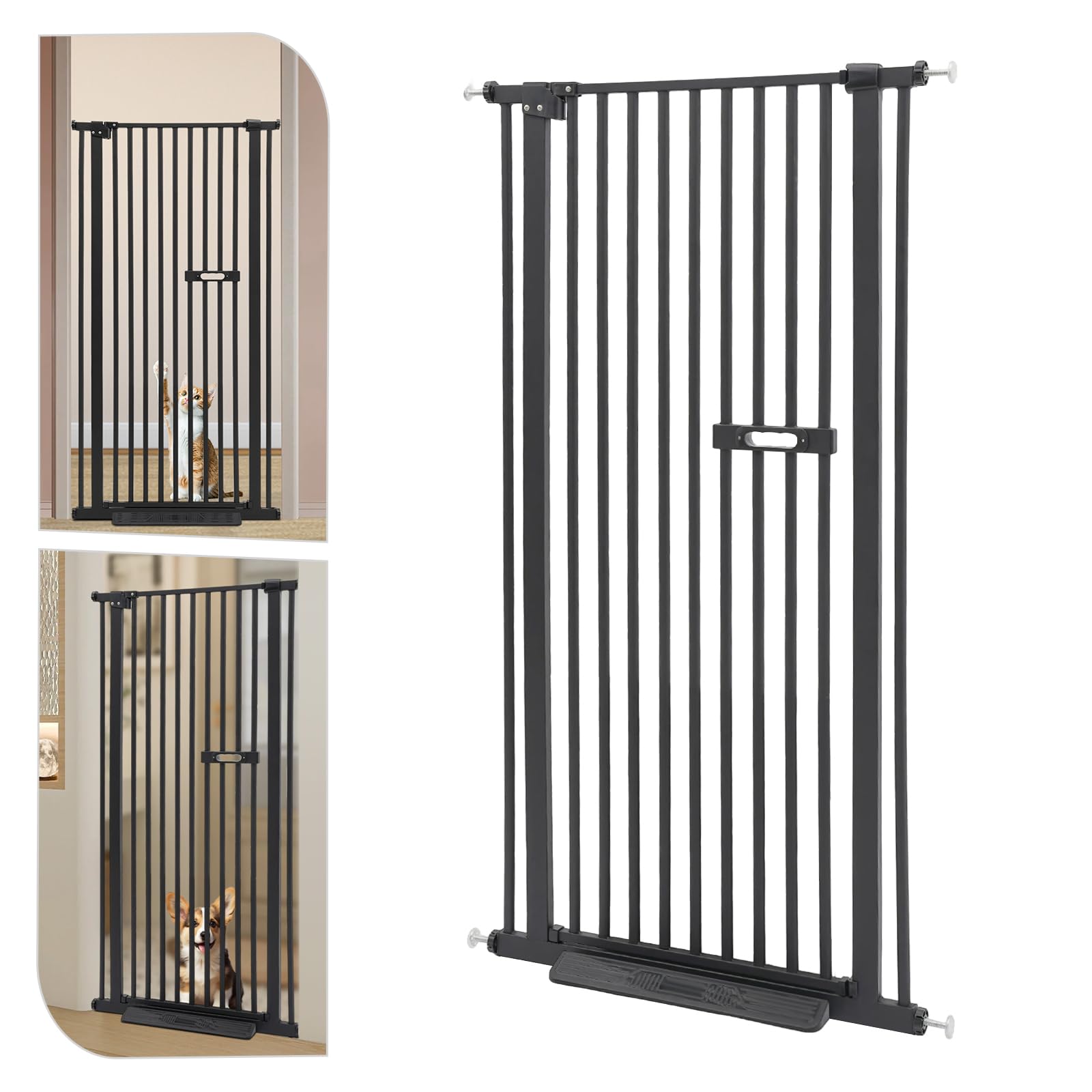 Griglia di protezione per animali domestici, extra alta, maniglia integrata, apertura 180°, larghezza regolabile 76-85 cm, colore nero