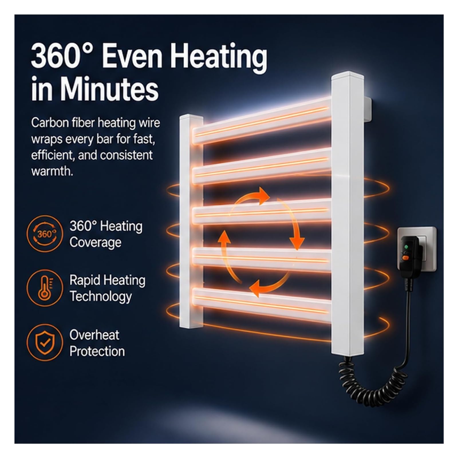Elektrischer Handtuchhalter Wandmontage Fünf Bar Aluminium Heizung Timer | Mehrstufige Temperaturanpassung Warme Handtücher Badezimmer Gäste WC Wellnessbereich Sauna Spa Hotel(Weiß,Left Exit)