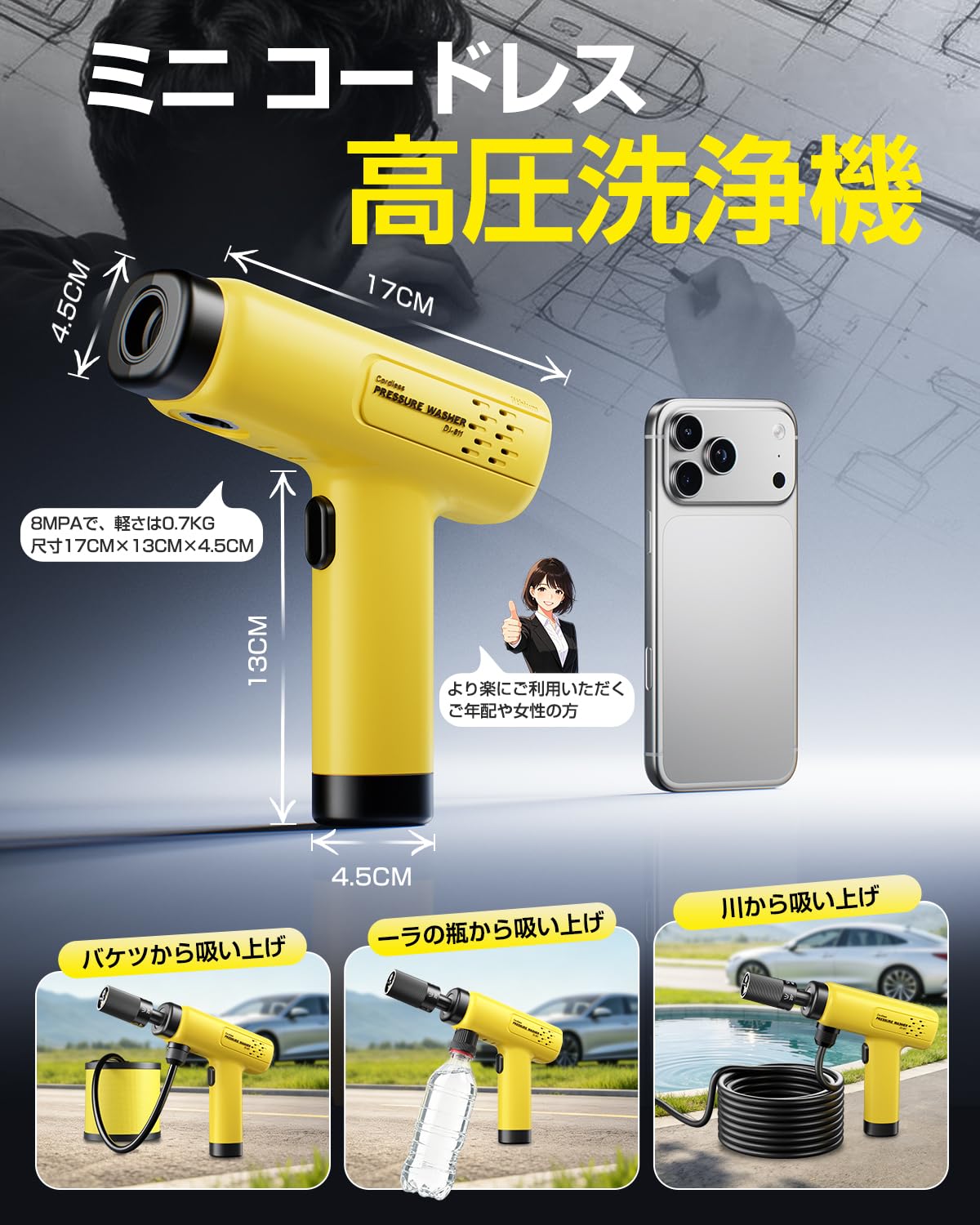 Amazon | コードレス高圧洗浄機 充電式 超ミニ Immpoest 2026新登場