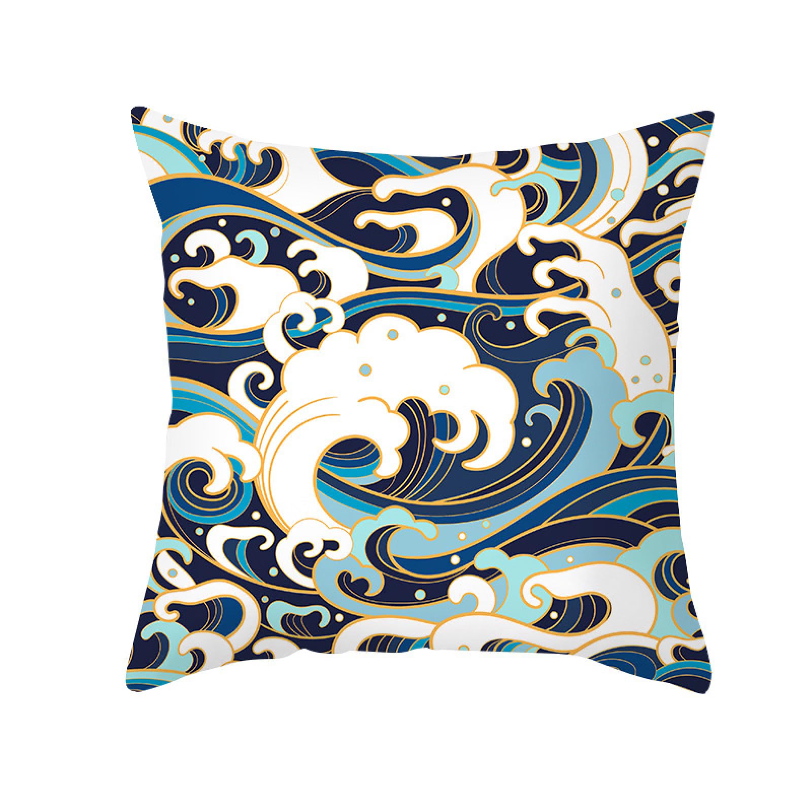 Cushion Covers Blue Sea Pillow Cases Linen Bed Cushions with Covers Included Washable Sofa Cushions with Invisible Zip Pillowcase Breathable Pillow Cover Cushion Cover 45x45cm/1 Pack