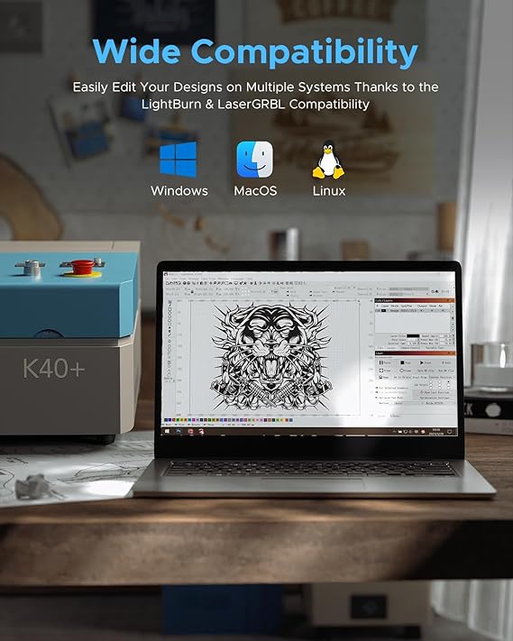 OMTech K40+ CO2 Laser Engraver with Rotary axis, 8x12 45W Desktop Laser Engraving Machine for Home Use, LaserGRBL LightBurn Compatible Laser Engraver Cutter with Adjustable Laser Head Air Assist