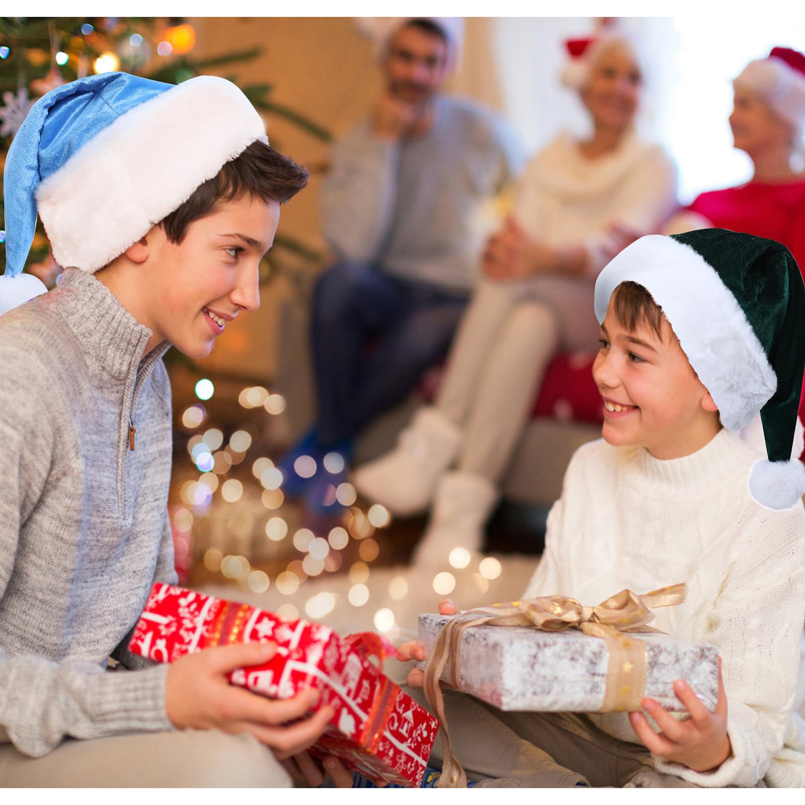 Sombreros de Papá Noel, sombrero de Navidad unisex de terciopelo para adultos, extra grueso, clásico sombrero de Navidad para fiesta festiva de Año Nuevo