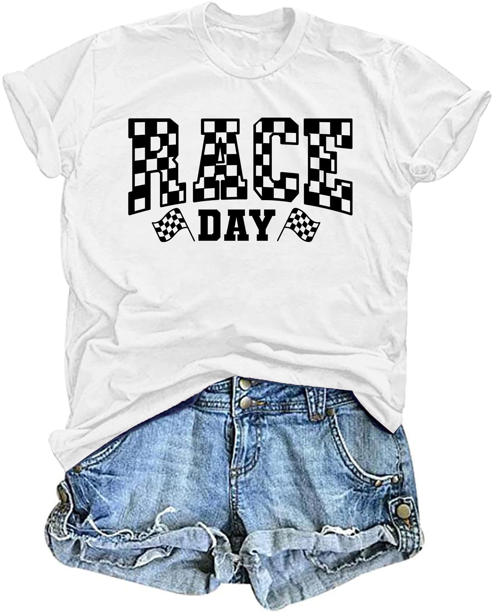 Racing Shirts for Women Checkered Flag Graphic Printed T-Shirt Race Lover Tshirt Race Day Short Sleeve Tops
