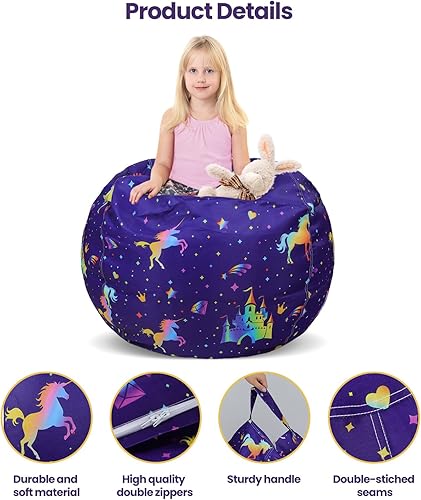 Miniatura 4 de decalsweet Puf para niños de almacenamiento de animales de peluche, organizador de almacenamiento de juguetes para niñas y niños, funda de 32