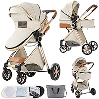 Vista 19 de Nine point nine Cochecito de bebé 2 en 1 de piel sintética, cochecito convertible reversible plegable con un solo clic, cochecitos de viaje para 2