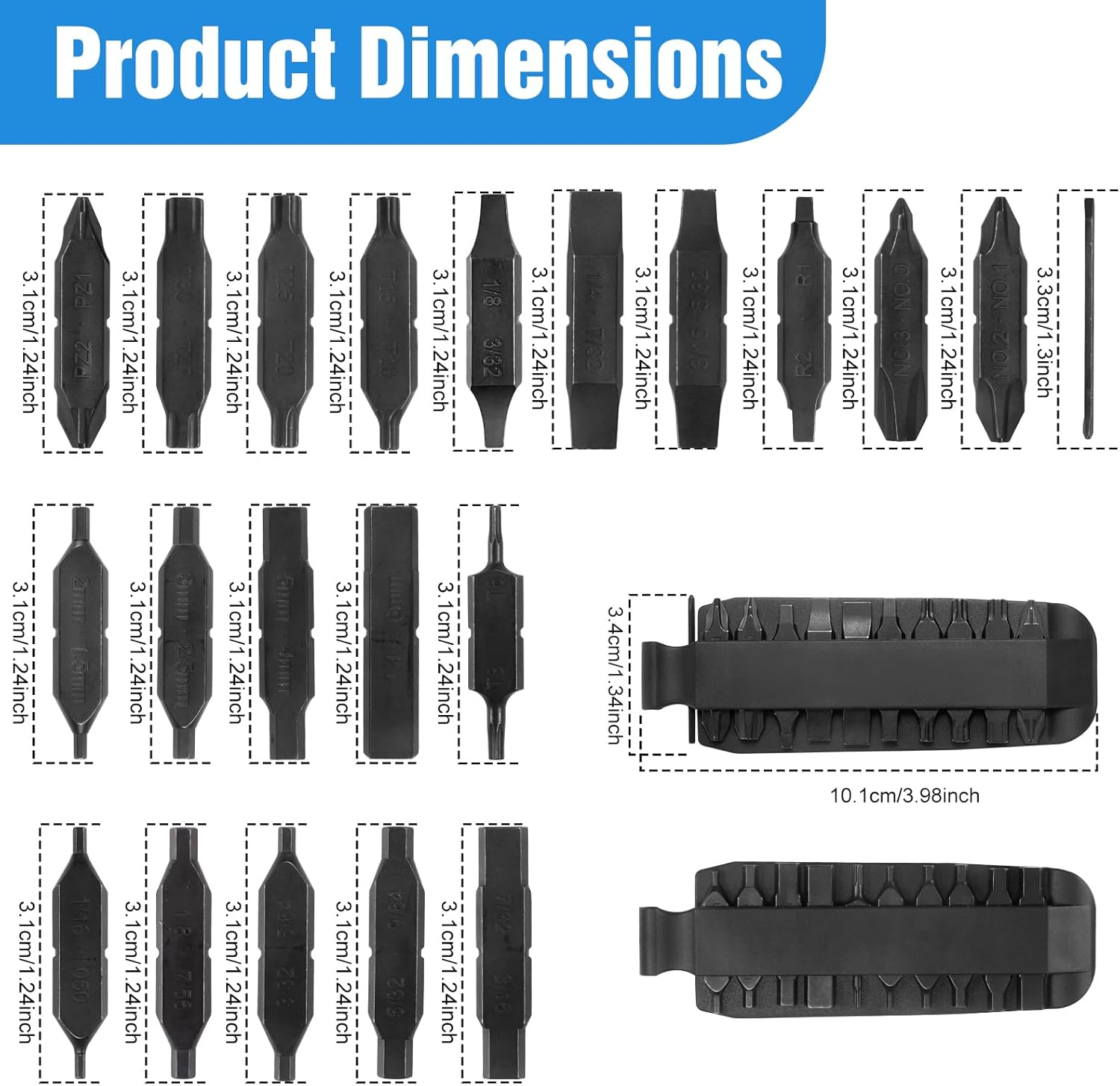 Bit Kit, 21 Double-Ended Screwdriver Bits for Multi-Tools, Can be used with pliers, The set includes double sheaths for easy storage，Suitable for Leatherman