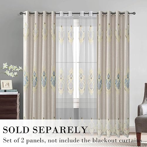 Miniatura 2 de VOGOL - Cortinas bordadas semi-transparentes de 106 pulgadas de largo con ojales para ventana, panel de gasa, cortina para sala de estar, dormitorio