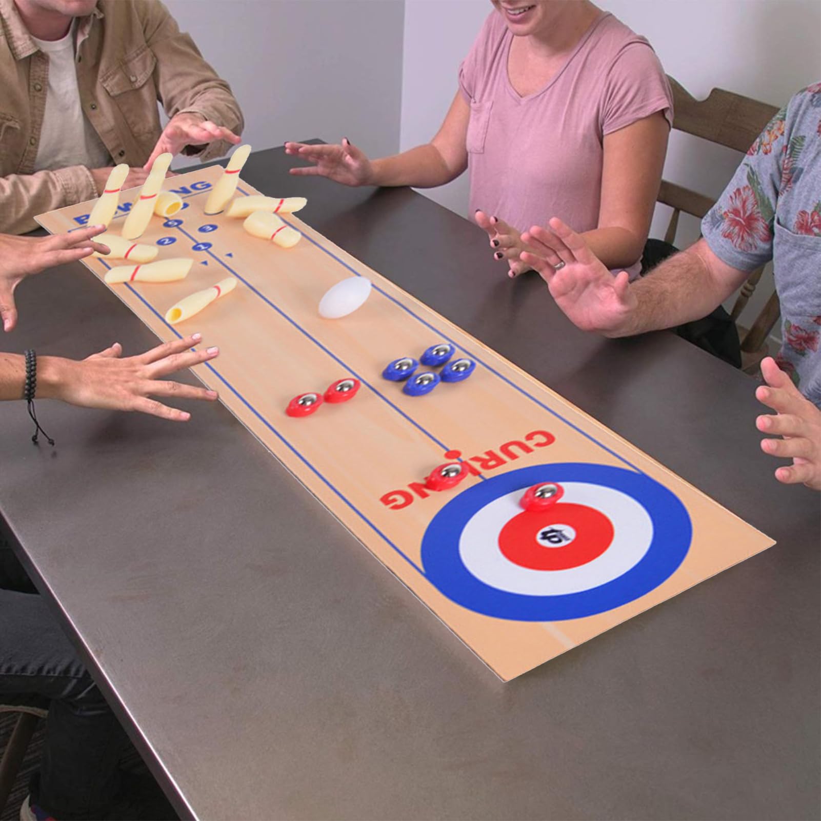Tablero De Juego De Mesa 3 En 1 Para Fiesta Familiar, Tablero De Juego De Mesa Multifunción, Curling Bowling & Shuffleboard Juego Juego Interactivo Familiar De Interior