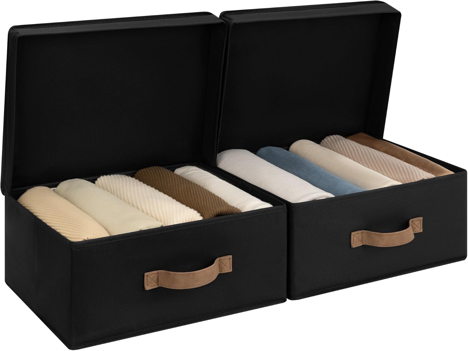 StorageWorks Fabric Storage Bins with Lids, Stackable Closet Storage Boxes with Handles, Decorative Storage Organizers, 15" x11¼x12½, Beige, 2-Pack