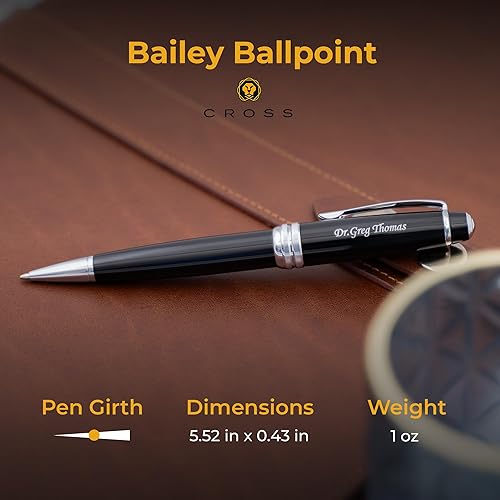 Vista 5 de Dayspring Pens Bolígrafo cruzado grabado Bolígrafo de regalo personalizado Cross Bailey Black Lacquer - Borde cromado. AT0452-7. Grabado Negro