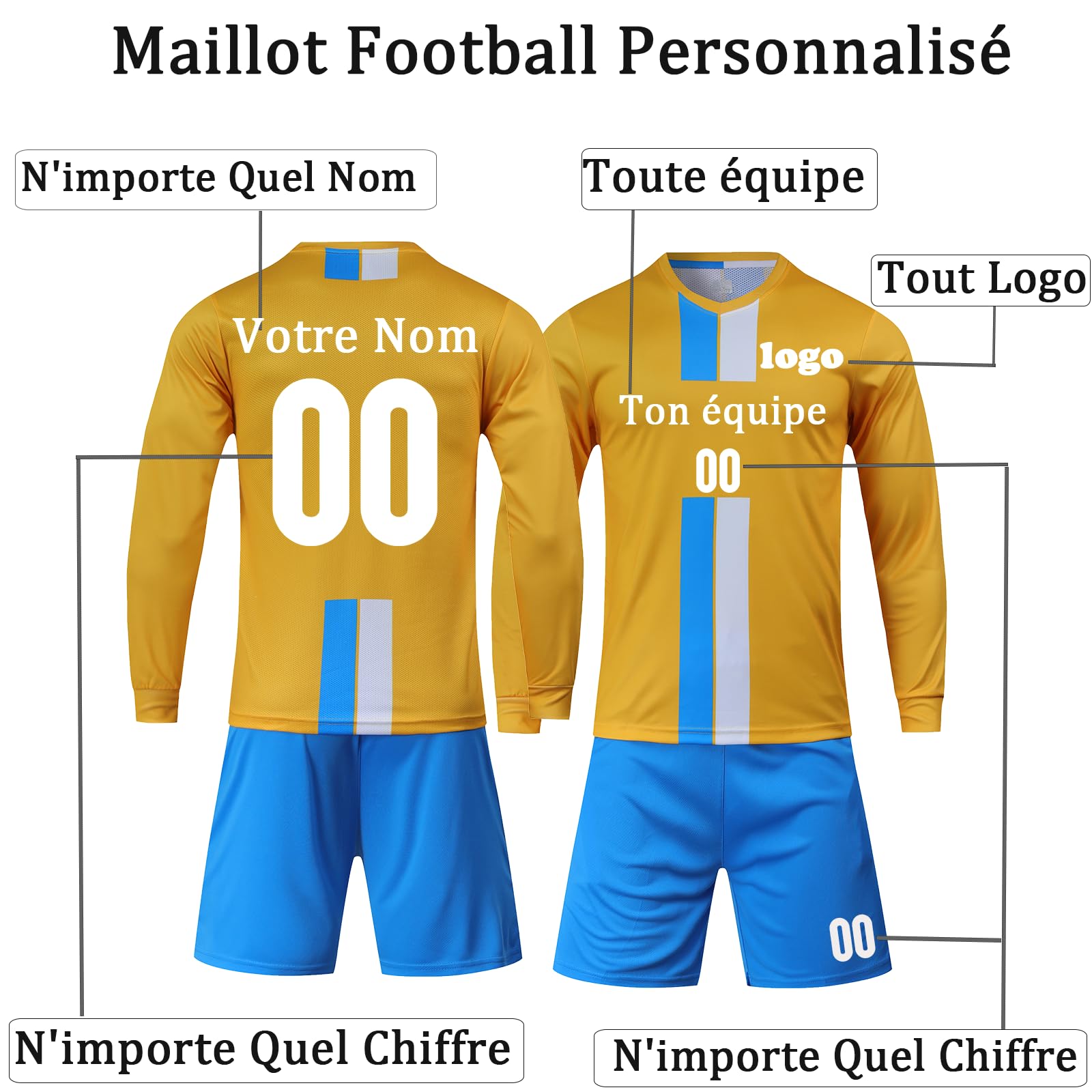 Gardien Foot Enfant Garçon Adultes Maillot Gardien Personnalisé avec Votre Numéro Nom de Logo D'équipe