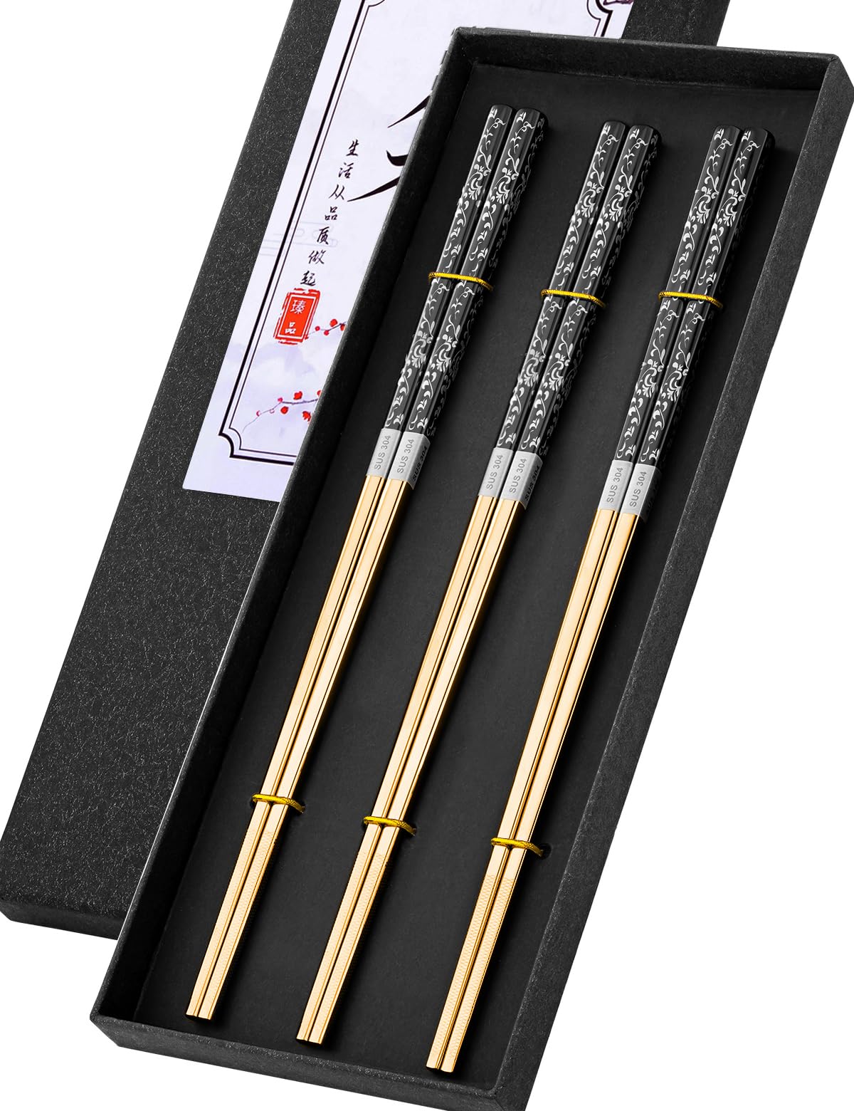 Metal Chopsticks Reusable Stainless Steel Chopsticks Dishwasher Safe Square Lightweight Non-Slip Chop Sticks+Fu Silver 5 Pairs — Amazon image 12