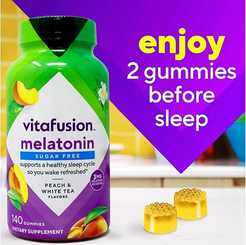 Miniatura 6 de Vitafusion Suplemento de gomita de melatonina de 3 mg, Awake Refreshed, apoyo para dormir y ayuda de jet lag, sin azúcar, suplemento dietético,